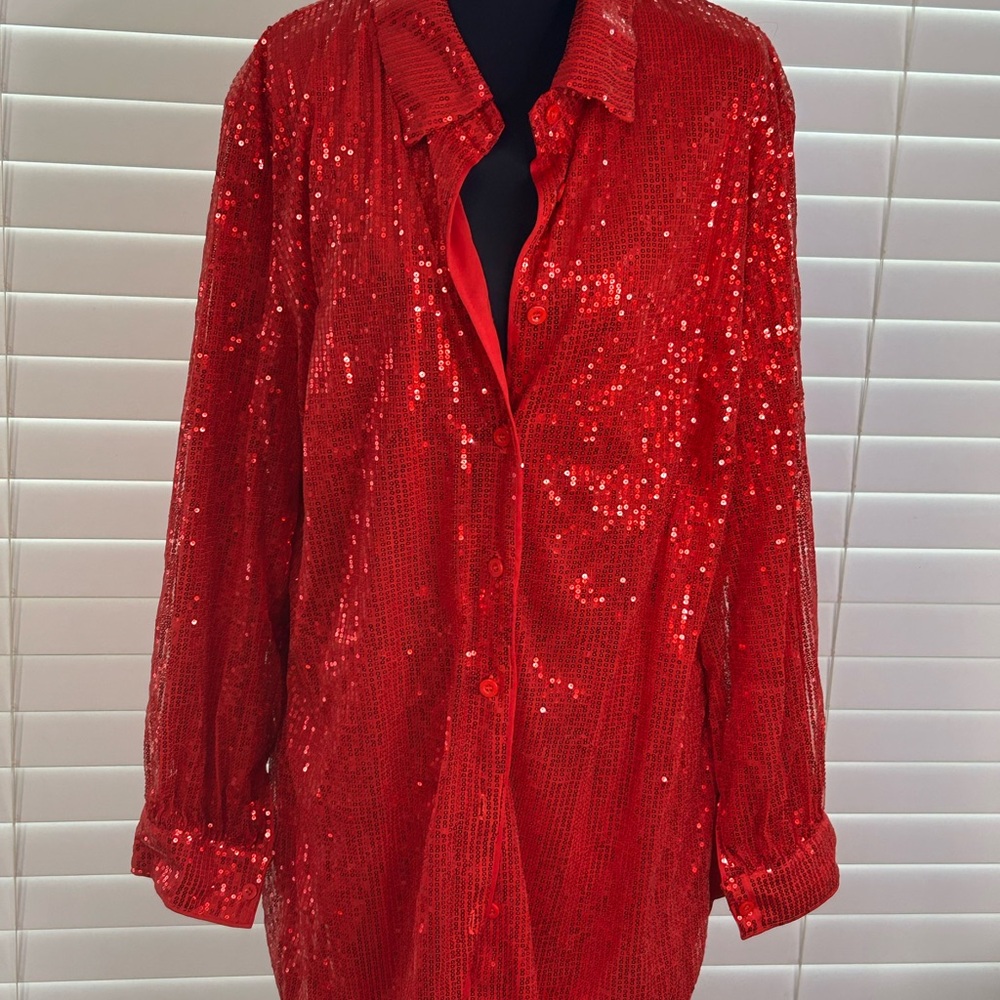 Red Sequin Women's Shirt Dress